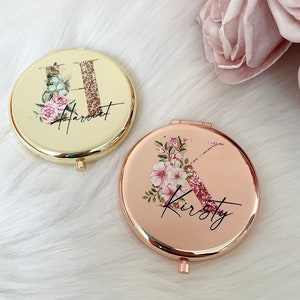 Compact Pocket Mirror | Glitter Initial | Christmas, Mothers Day, Bridesmaid Mirror | Gift for Her | Travel Pocket Mirror | Handheld Mirror