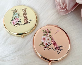 Compact Pocket Mirror | Glitter Initial | Christmas, Mothers Day, Bridesmaid Mirror | Gift for Her | Travel Pocket Mirror | Handheld Mirror