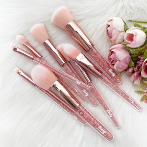 Personalised Pink Makeup Brush Set | Diamonte Makeup Brushes | Powder Blush Face Concealer Foundation Highlighting Eyeshadow
