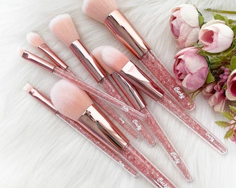 Personalisiertes Rosa Makeup Brush Set | Diamonte Schminkpinsel | Powder Blush Face Concealer Foundation Highlight Eyeshadow