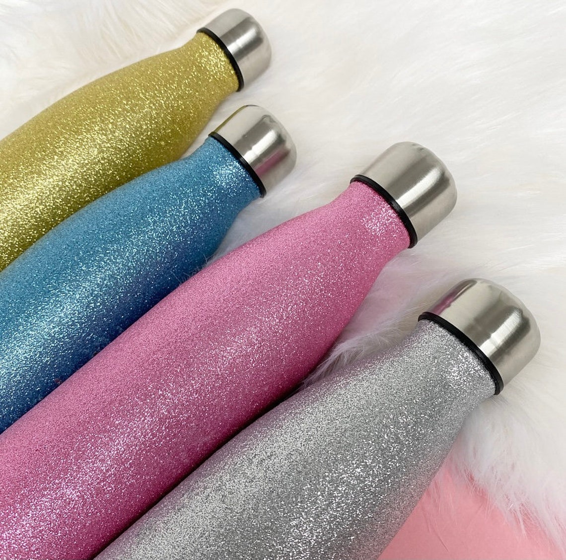 Glitter Water Bottle Stainless Steel Flask 500ml Double Etsy