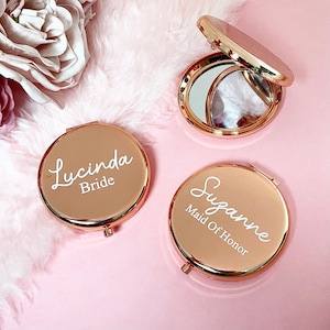 Miroir compact à main pour la mariée | Miroir de poche | Miroir de poche de voyage | Cadeau pour elle | Cadeau de mariage | Mariée, demoiselle d&#39;honneur