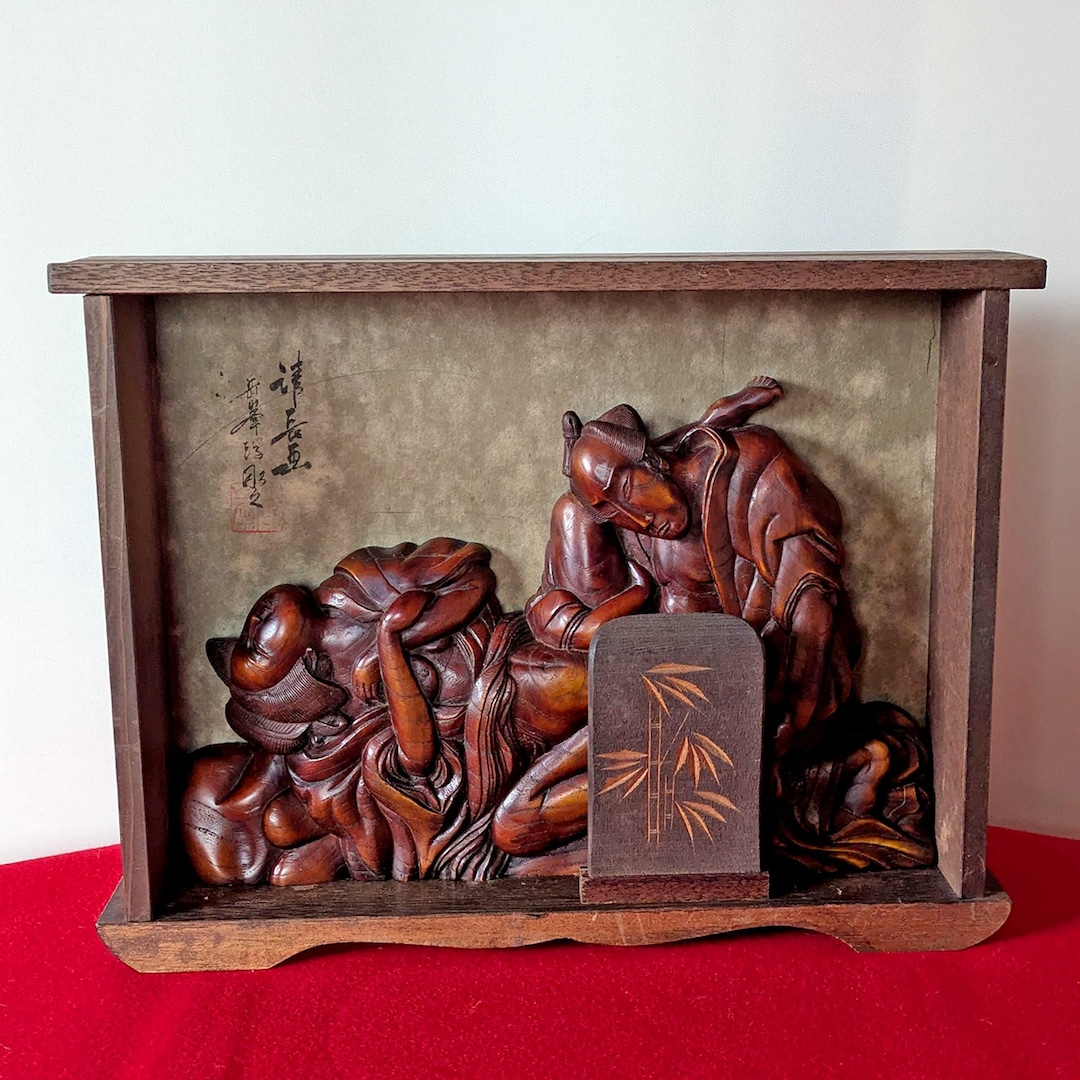 Vintage Japanese Erotic Wood Carving By Gakuh Inspired By Torii vintage-japanese-erotic-wood-carving-by-gakuh-inspired-by-torii