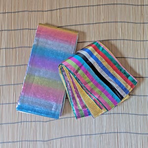 Reversible Metallic Rainbow & Aurora Obi Belts – Cyber Color Elegance