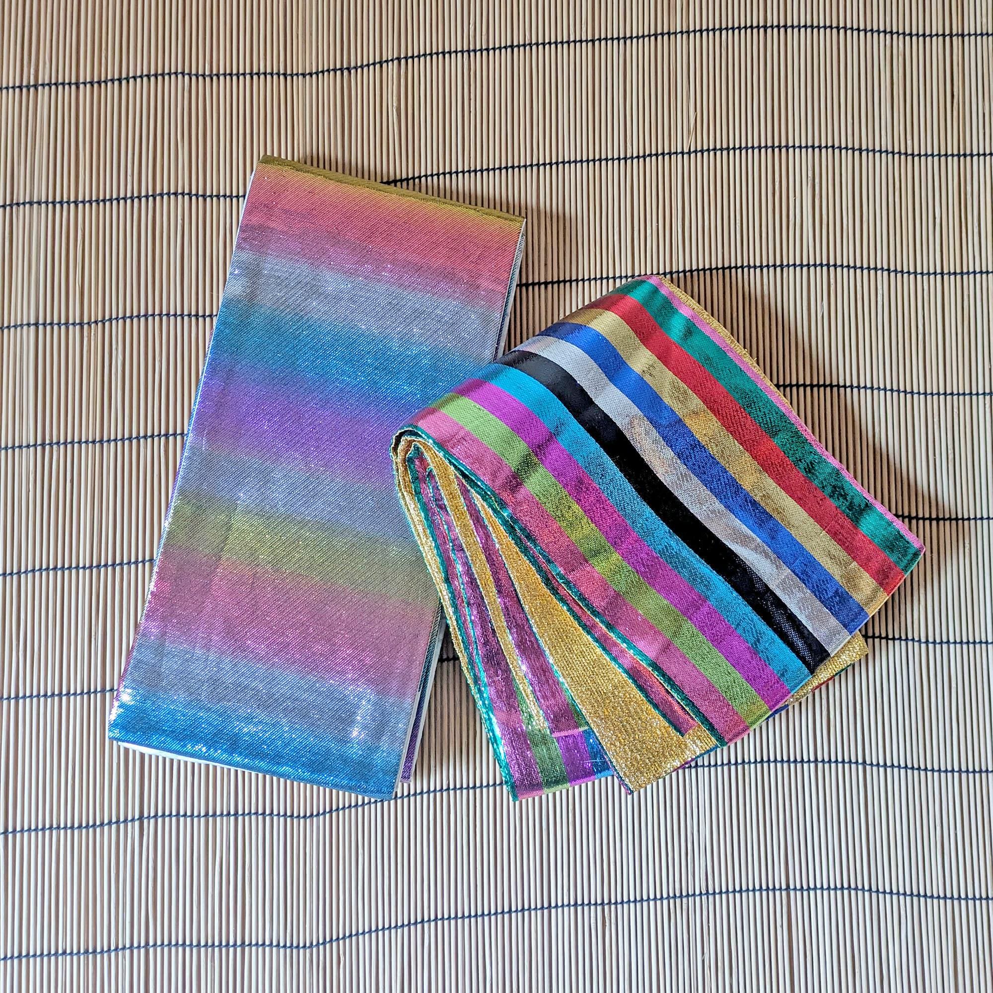 Reversible Metallic Rainbow & Aurora Obi Belts – Cyber Color Elegance