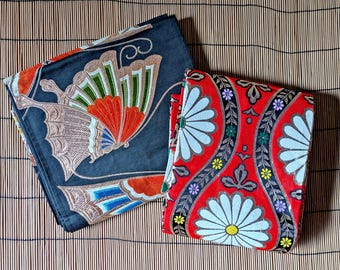 Vintage Exquisite Japanese Obi : Hand-Embroidered Butterfly Fukuro Obi & Chrysanthemum Hanhaba Obi – Perfect for Dressmaking or Display