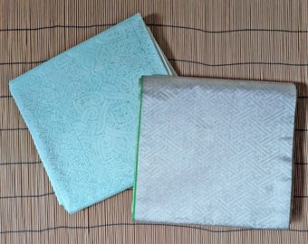 Elegant Two-Piece Fukuro Obi – Textured Sky Blue & Subtle Silver Design