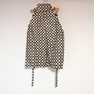 Hakama giapponese vintage a scacchi neri e dorati per bambini o adulti