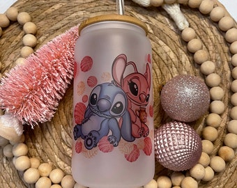 Stich & Angel Libbey Cup | Lilo and Stitch Cup | Stitch Cup | Ohana | Ohana Means Family Cup | Glass Cup | Coffee Cup