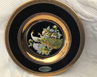 Vintage Decorative Bowl Oriental Peacock,Made In Japan Japanese Ceramic Plate Ceramic Peacock Plate Large Plate Basket Weave Border