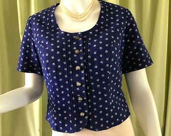 Vintage 60er Jahre Kurze Baumwolljacke/dunkelblaue Jacke, Größe M