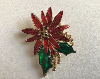 Broche de flores navideñas vintage de 1970. Crisantemo Rojo Floral de Navidad. Joyas navideñas vintage. Su Navidad.Madre Navidad