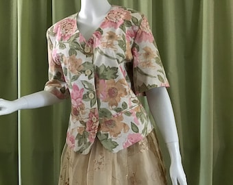 Vintage StMichael Floral Linen Jacket / UK 12 Size