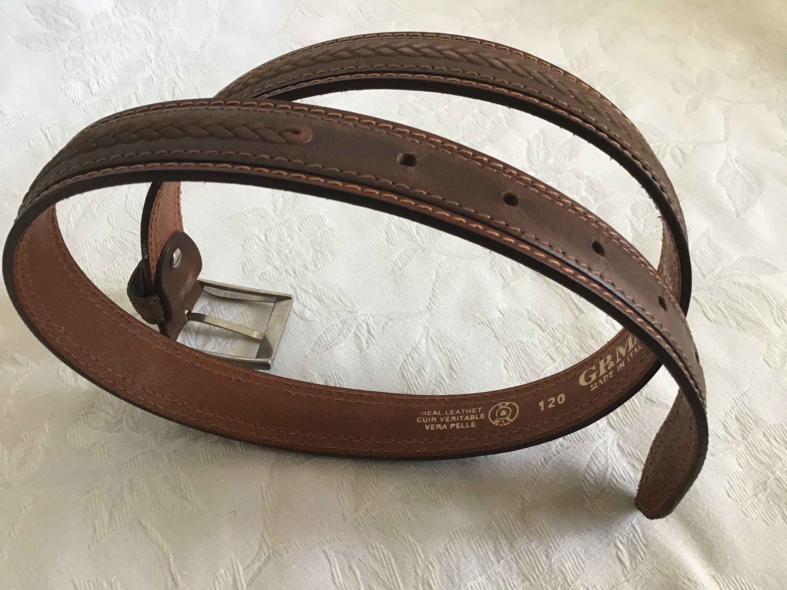 Vintage 80's Unisex Italy Leather Belt. Designer Leather