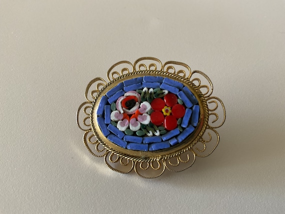 ヴィンテージ ムラーノガラス ブローチ：1960年代の花柄モザイクピン