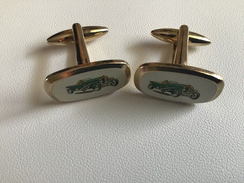 Genuine Vintage Boxed Cufflinks Vintage 1950\u2019s Enamel Cufflinks Car 1950s Cufflinks.Wedding and Present Gift for Him Him special present.
