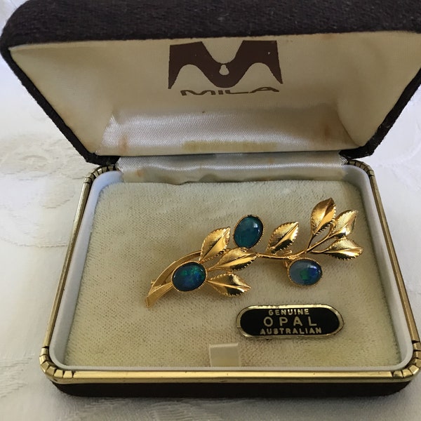 Vintage 70’s Australian Opal Pin Brooch. Gold Filed &Opal Pin Brooch. Anniversary Gift.  Genuine Australian Opal Jewel. Vintage gift for Her