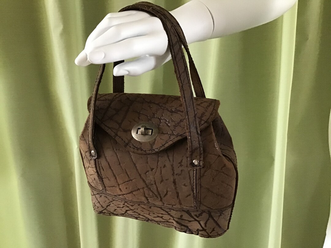 Vintage 50s Top Handle Leather Handbag.brown Handbag. Top Etsy