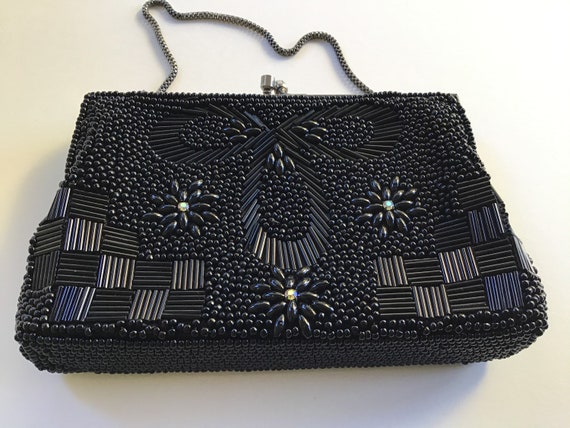 Vintage 50’s Woman’s Black Beaded Purse. Woman’s E