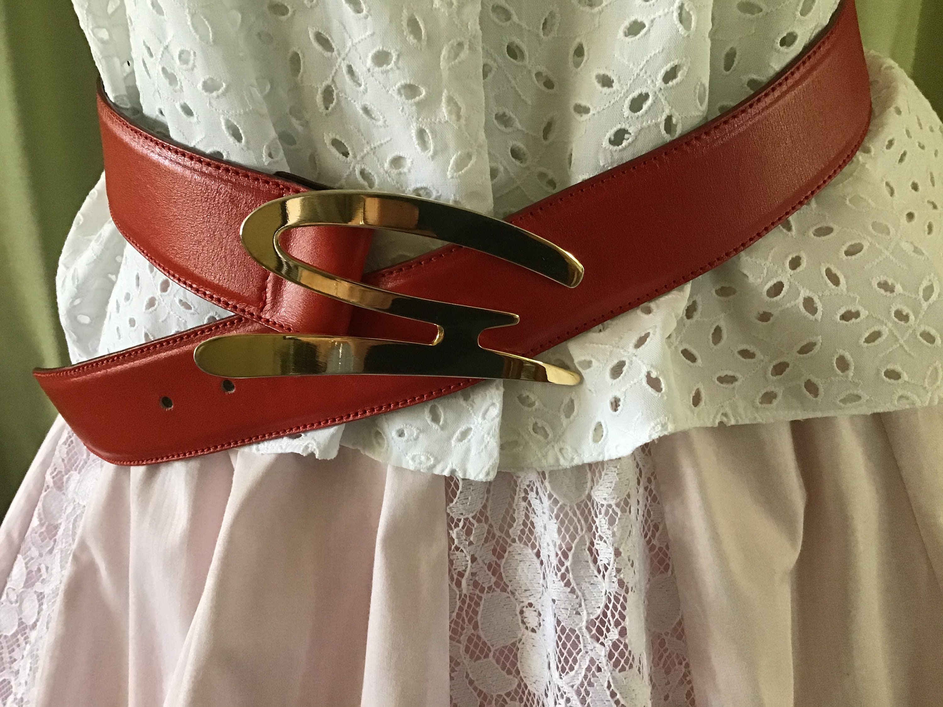 ベルト GOLDEN  Woman Belt Red GWA00402A00013340519 New Women Belt Waist Gold Metal Plate Fashion B. Red Elastic