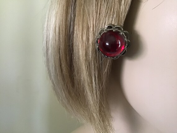 Vintage 60’s ClipOn Earrings. Faux Ruby Stone Cli… - image 8