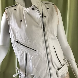 Vintage White Leather Vest. Woman’s West. Gipsy, Hippie, Boho White Leather Vest. Autumn & Spring Vest. Woman’s Clothes. 12 Size Vest