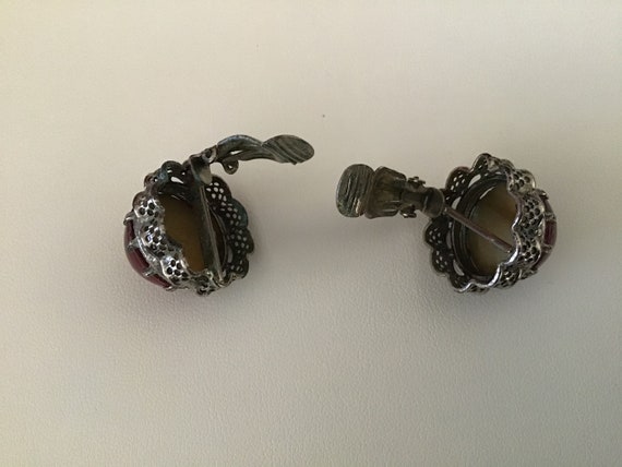Vintage 60’s ClipOn Earrings. Faux Ruby Stone Cli… - image 7