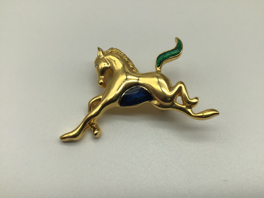 80s Vintage Horse Brooch Pin/gold Tone Metal Jewel/womans Accessories