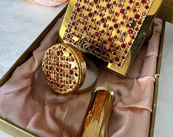 50’s Vintage Jewel Crest Vanity Case/Australian Unused Vanity Compact Powder,Rouge Compact Case /Lipstick/Retro Makeup Accessories/Her Gift