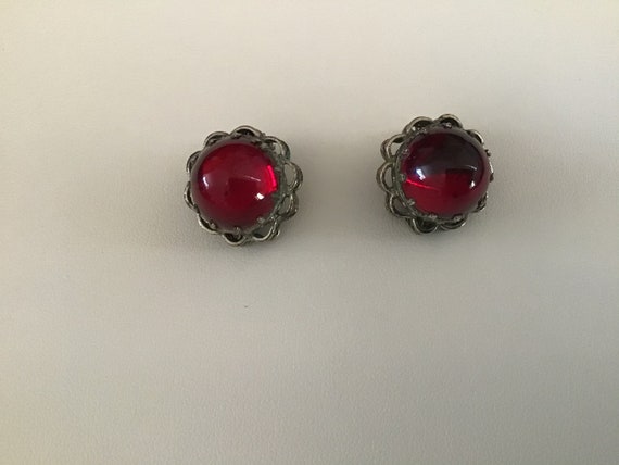 Vintage 60’s ClipOn Earrings. Faux Ruby Stone Cli… - image 2