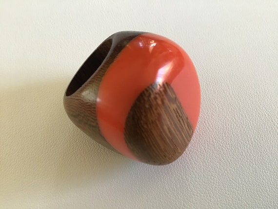 70’s Stinkwood South Africa Ring Wood and Lucite