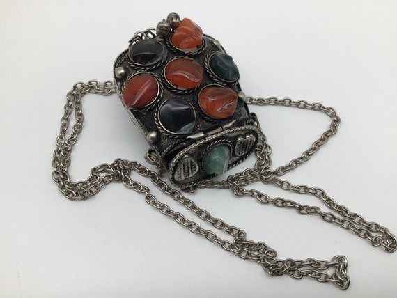 Vintage Semiprecious Stones Pill Box Necklace