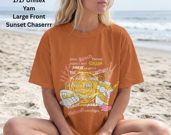 Black Creek Ink & More  Front "Sunset Chaserrr" Beach T shirt on Comfort Colors®