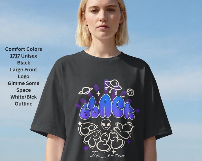 Black Creek Ink & More 70s Retro Front and Back Logo "Gimme Some Space"  T shirt on Comfort Colors®