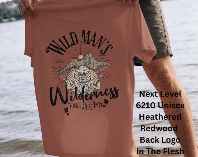 Wild Man's Wilderness Bigfoot Graphic Tees: Front and Back Logo on Next Level® 6210 Unisex