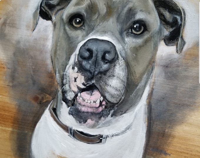 Hand painted acrylic pet portraits on wood (not digital art or prints)