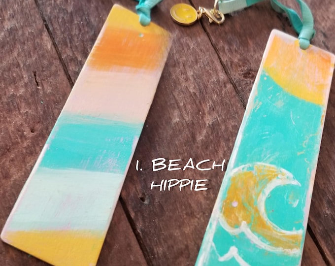Charmed 4 Sure hand painted wood bookmark front/back with leather tassel and interchangeable charms