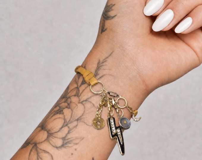 Charmed 4 Sure: Deer Skin Leather Bracelet with 4 Charms