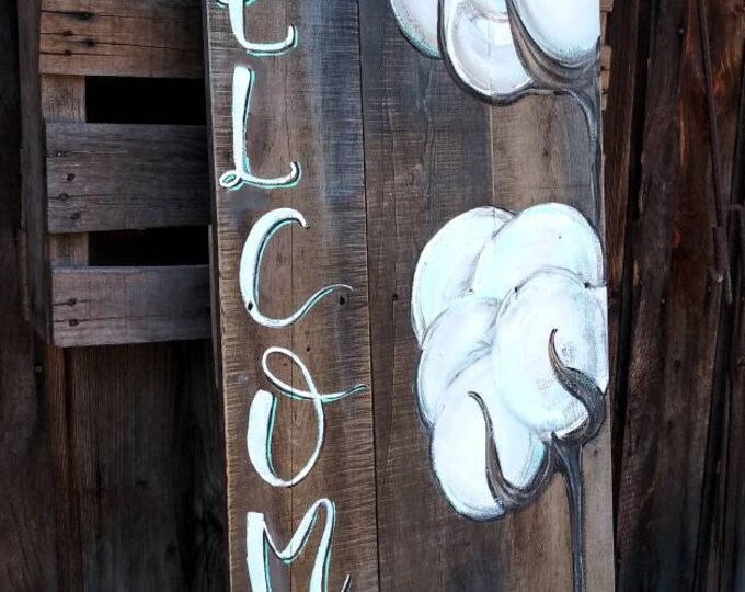 Lovely weathered welcome cotton leaning porch sign is a great rustic piece to have added to your porch