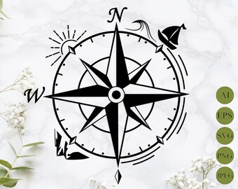 Download Free Floral Compass Svg Nautical Compass Adventure Svg Camping Etsy SVG Cut Files