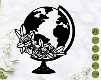 Floral Globe Svg Etsy