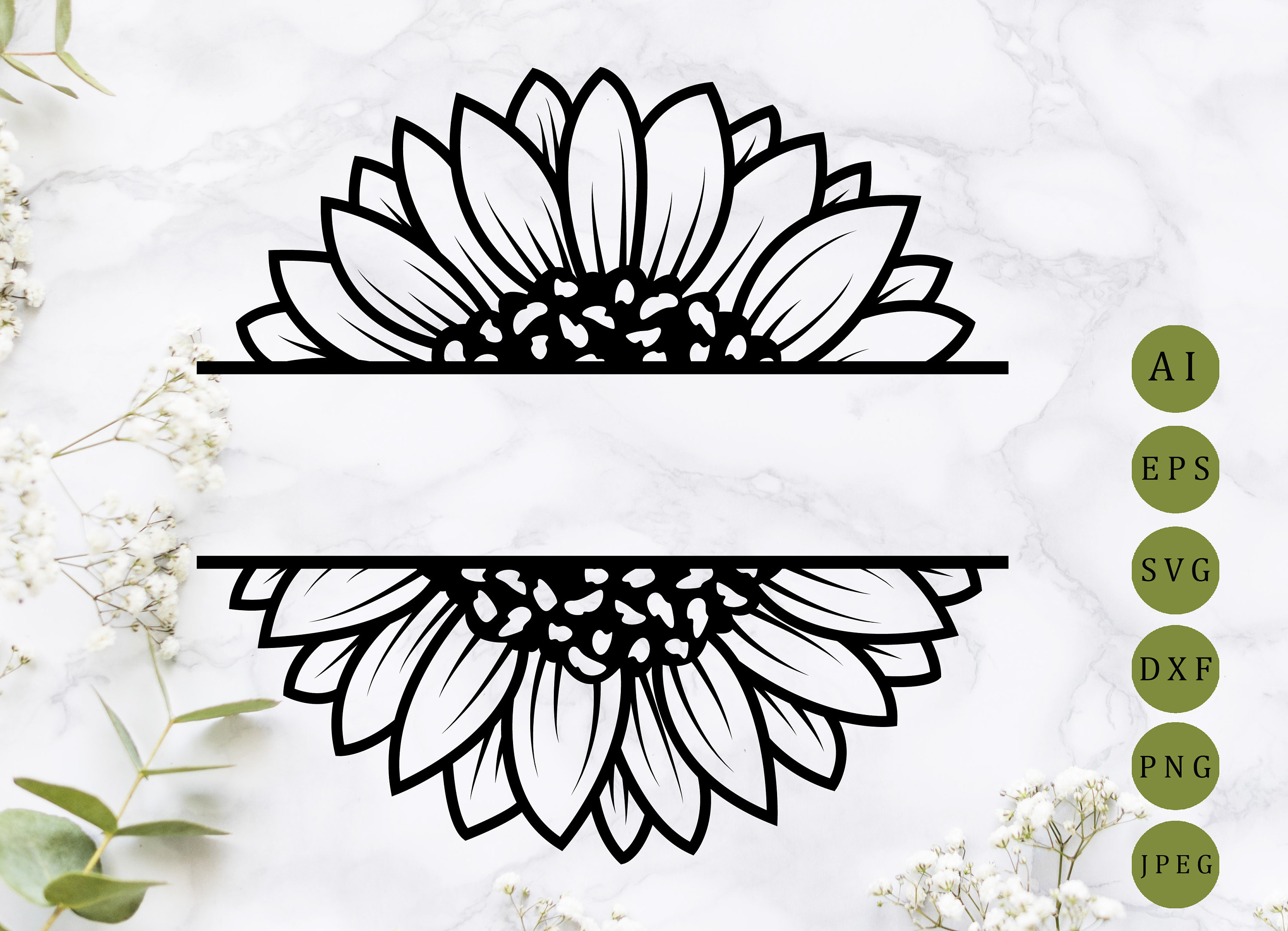 Download Sunflower Split Monogram Svg Family Name Svg Mailbox Etsy