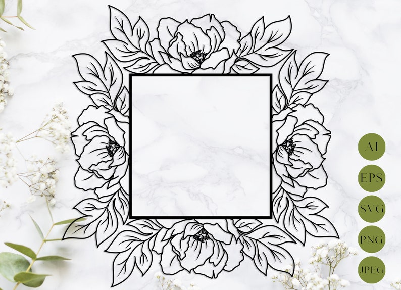 Download Square roses frame svg laser cut Monogram floral wreath | Etsy