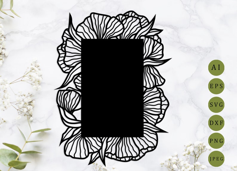 Download Rectangle floral card svg laser cut Flower border dxf | Etsy
