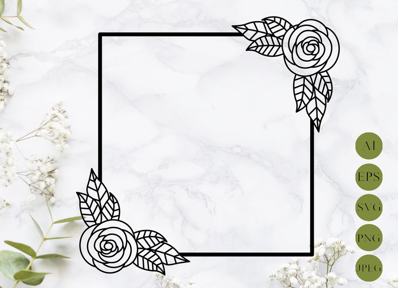 Download Roses rectangle frame svg laser cut Floral border Monogram ...