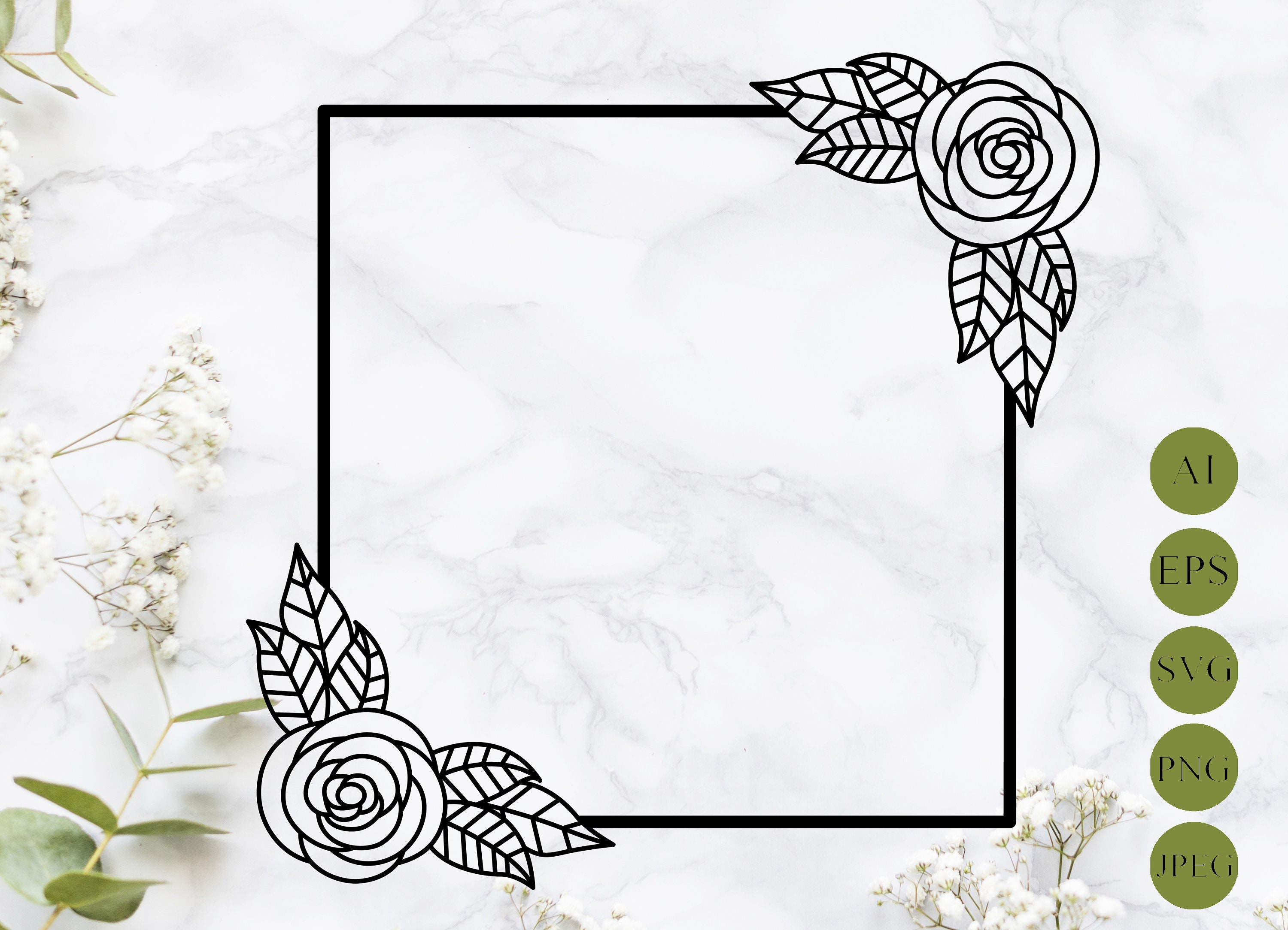 Download Roses rectangle frame svg laser cut Floral border Monogram ...