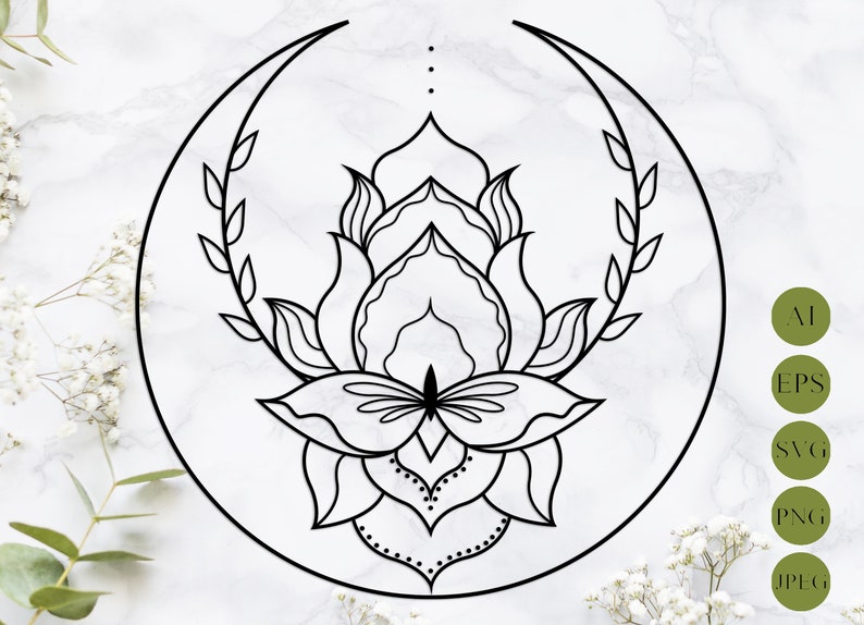 Download Floral moon svg Mandala laser cut Lotus svg Crescent moon | Etsy