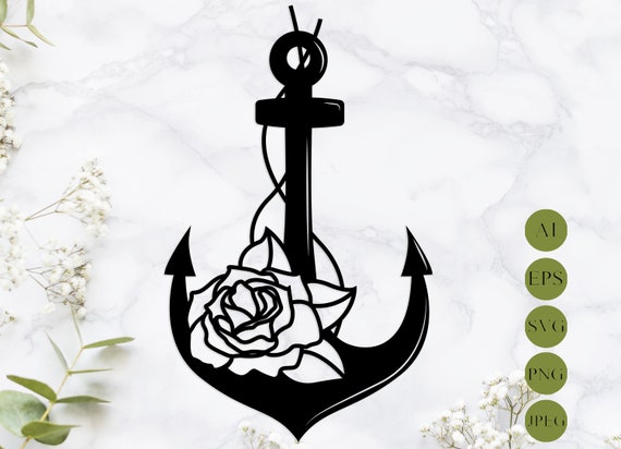 Download Floral Anchor Svg Nautical Svg Roses Anchor Silhouette Etsy