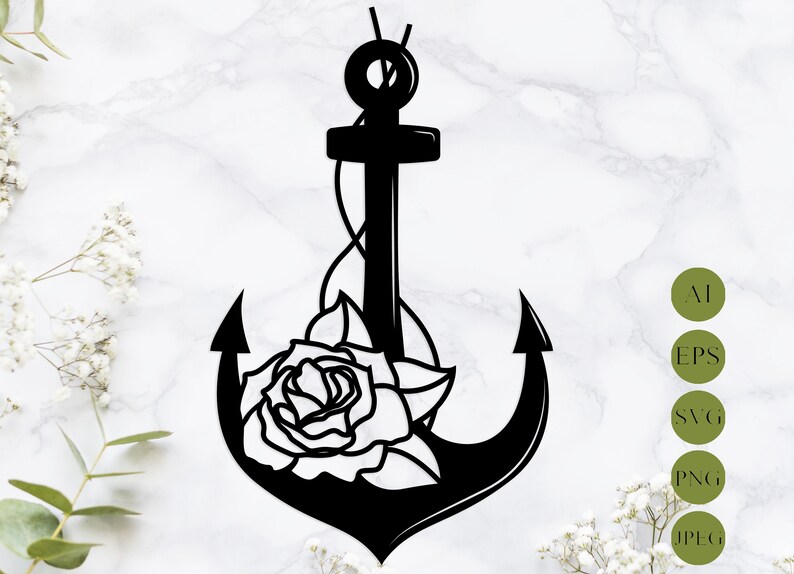 Download Floral anchor svg Nautical svg Roses anchor silhouette | Etsy