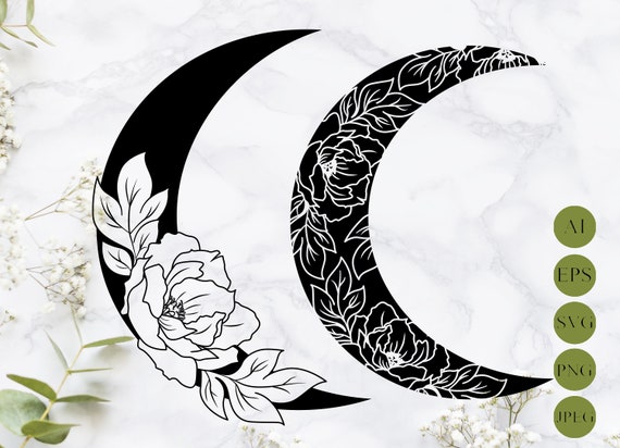 Download Floral Moon Svg Half Moon Crescent Moon Laser Cut Mandala Etsy